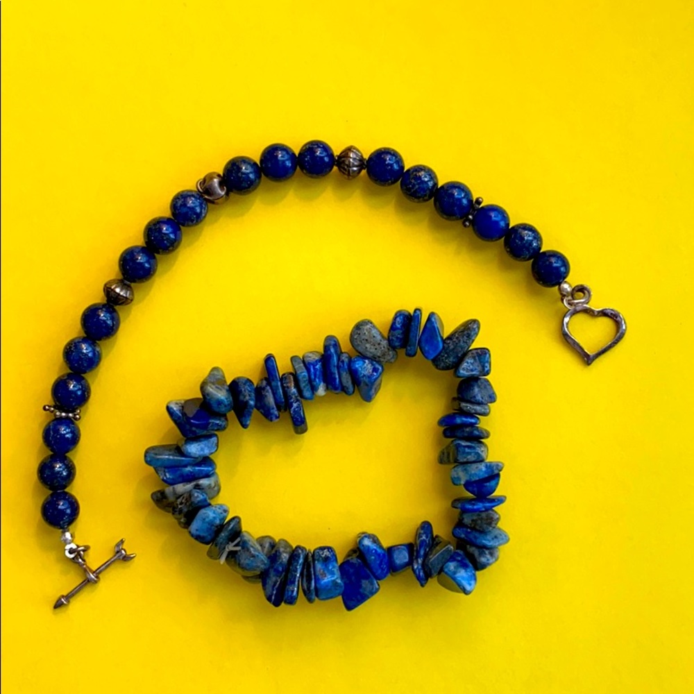 Pair of Lapis stone silver bracelets for layering